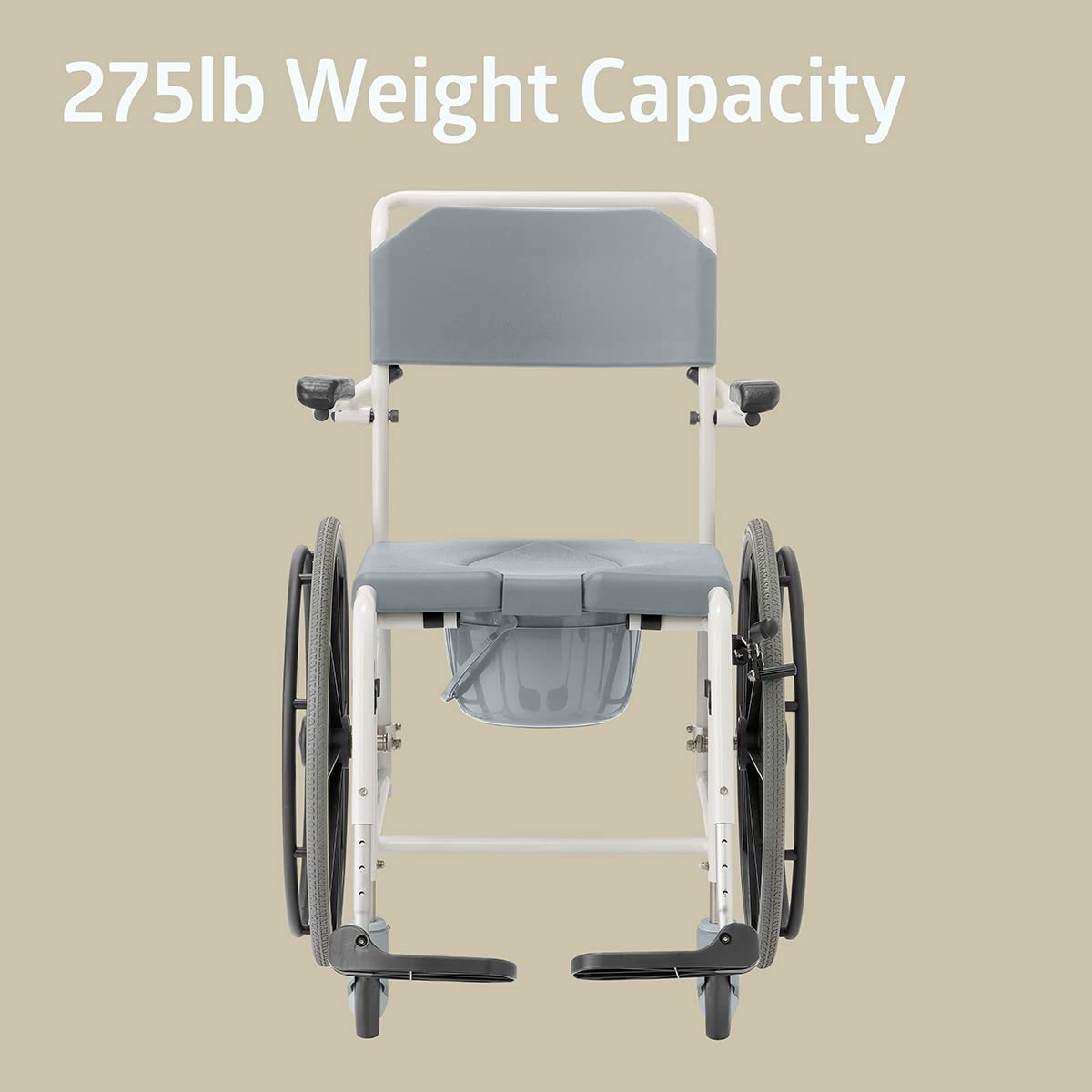 Medline Shower Commode Wheelchair, Rolling Portable Toilet with Bucket, for Disabled Injured and Elderly, 275-lb Capacity