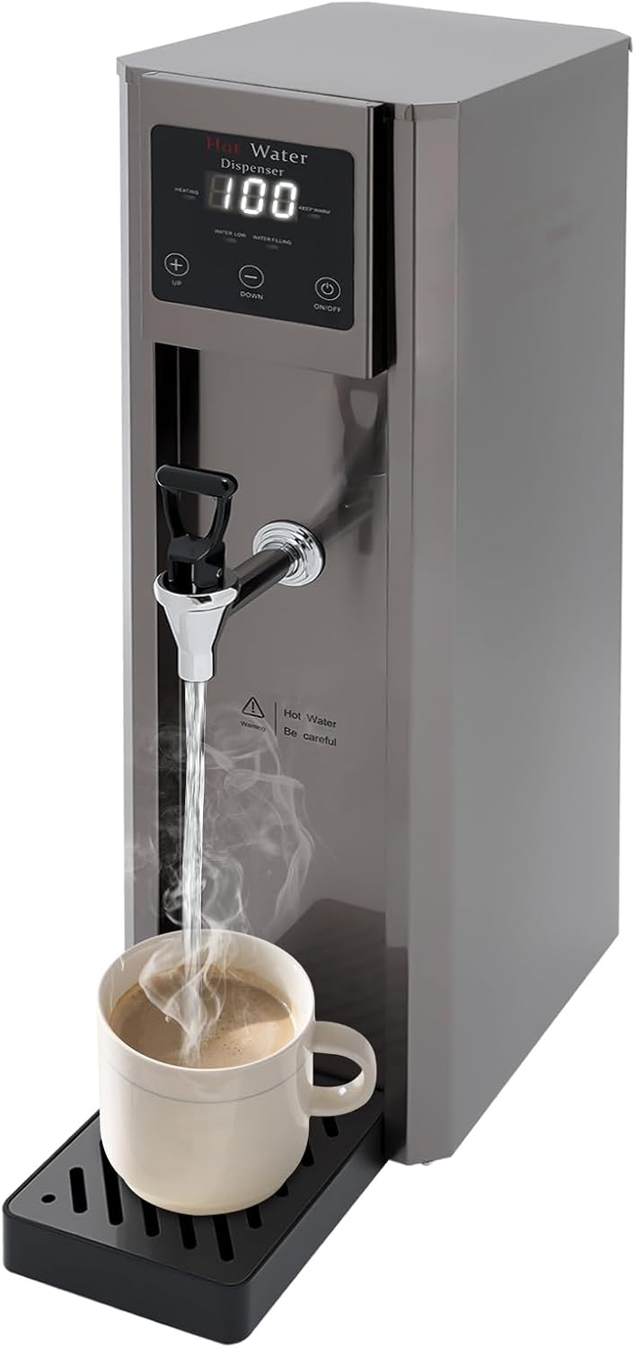 Hot Water Dispenser, 10L Commercial Electric Water Boiler Warmer 1800W Adjustable Temperatures LED Screen Display Tabletop Hot Water Machine for Living Room, Bedroom, Cafe, Milk Tea Shop