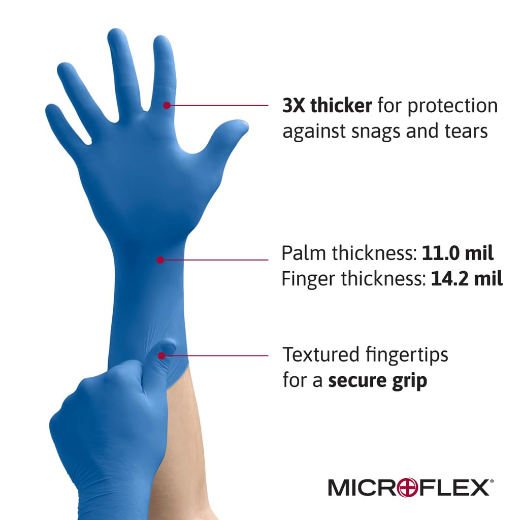 Ansell Microflex SafeGrip SG-375 Extra Thick Disposable Latex Gloves for Life Sciences, Automotive w/Textured Fingertips - XL Blue (Case of 500)