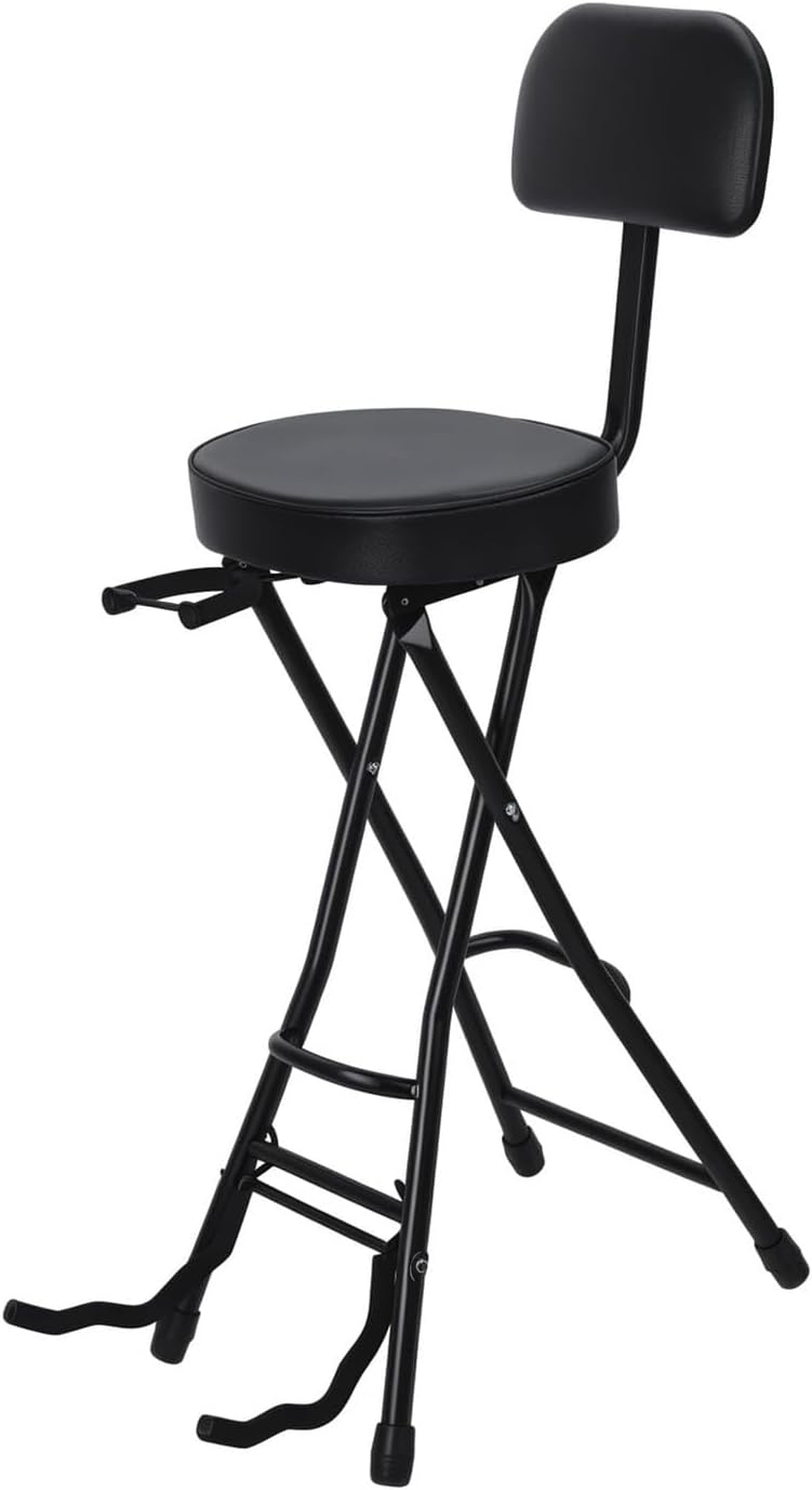 Guitar Stool with Padded Cushion,Folding Chair with Base Stand, Removable Backrest Non-Slip Rubber Feet, Fits Acoustic & Electric Guitars Black