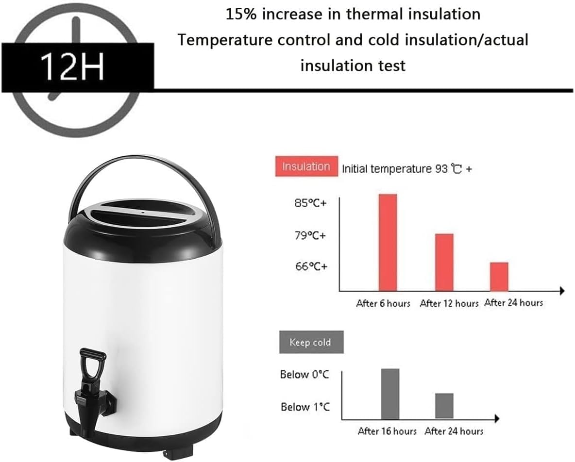 6L 8L 10L 12L Urn Boiler Hot and Cold Water Dispenser Stainless Steel Tea Hot Water Bottle with Faucet Portable Handle Large Capacity Sealing for Catering Office Hotels Party (Color : White, Size :