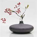 Vase New Chinese Vase Creative Flat Round Dark Black Small Diameter Ceramic Vase Modern Minimalist Tea Style Living Room Cabinet Wine Decorative Vase Home Decor
