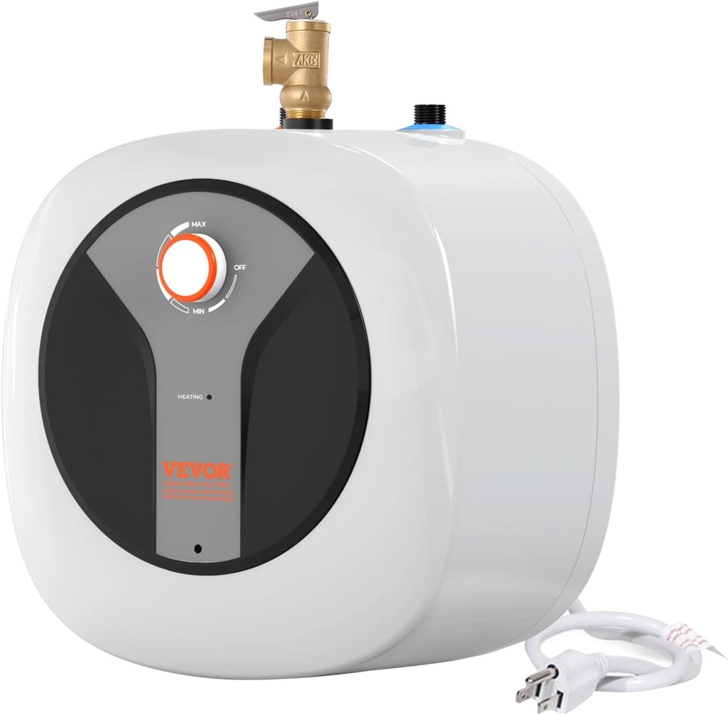 VEVOR Electric Mini-Tank Water Heater 8-Gallon Tank, 1440W Hot Water Boiler Storage, Safety Temperature Pressure Valve Easy Install, for Kichen Bathroom Restaurant, Shelf Wall Floor Mounted