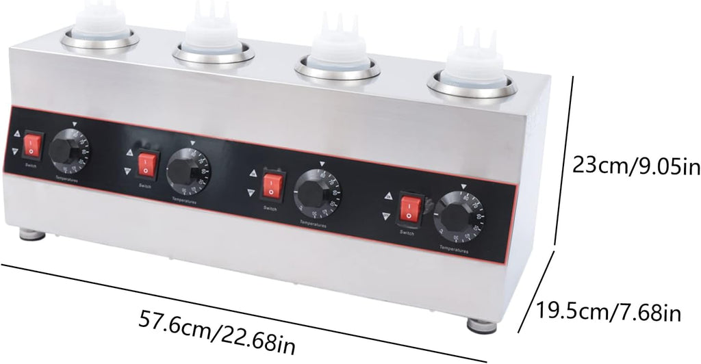 Commercial Electric Sauce Warmer, Cheese Sauce Warmer Dispenser with Adjustable Temperature and Independent Control Hot Fudge Warmer for Cheese Hot Fudge Caramel Chili Curry Chocolate Butter Cheese