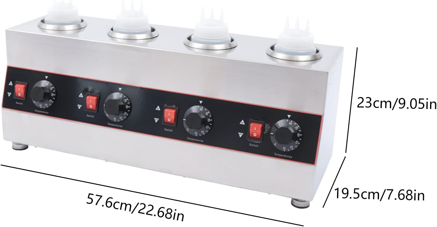 Commercial Electric Sauce Warmer, Cheese Sauce Warmer Dispenser with Adjustable Temperature and Independent Control Hot Fudge Warmer for Cheese Hot Fudge Caramel Chili Curry Chocolate Butter Cheese