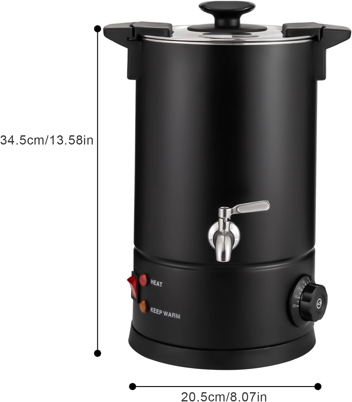 1KW Electric Coffee Urn & Hot Water Dispenser - 8L Stainless Steel Tea, Coffee & Hot Chocolate Maker for Cafes, Buffets, Offices & Catering - Temperature Range 30-110°C/86-230°F