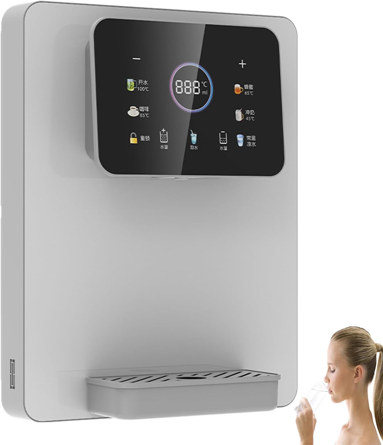 Wall-Mounted Hot Mains Fed Unit Water Dispenser with Electronic Child Lock, Quantitative Water Intake,Hot and Cold Type, Instant Hot Water Dispenser,Touch Screen,for Office,Commercial Canteens,White