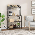 Multi-Functional 5-Tier Bakers Rack with Electrical Outlets & Microwave Stand, Kitchen Storage Shelf, Coffee Bar Station, Counter Space Organizer Kitchen Organizer Shelf for Dorm (Black)