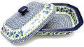 Polish Pottery Baker - Rectangular Covered - Large - Blue Berries