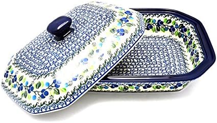 Polish Pottery Baker - Rectangular Covered - Large - Blue Berries