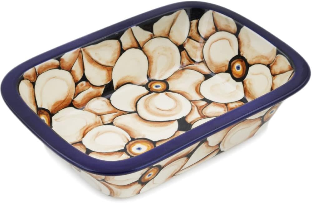 Polmedia Polish Pottery Rectangular Baker UNIKAT - Autumn Poppies Pattern Handmade in Boleslawiec Poland by Ceramika Artystyczna + Certificate of Authenticity