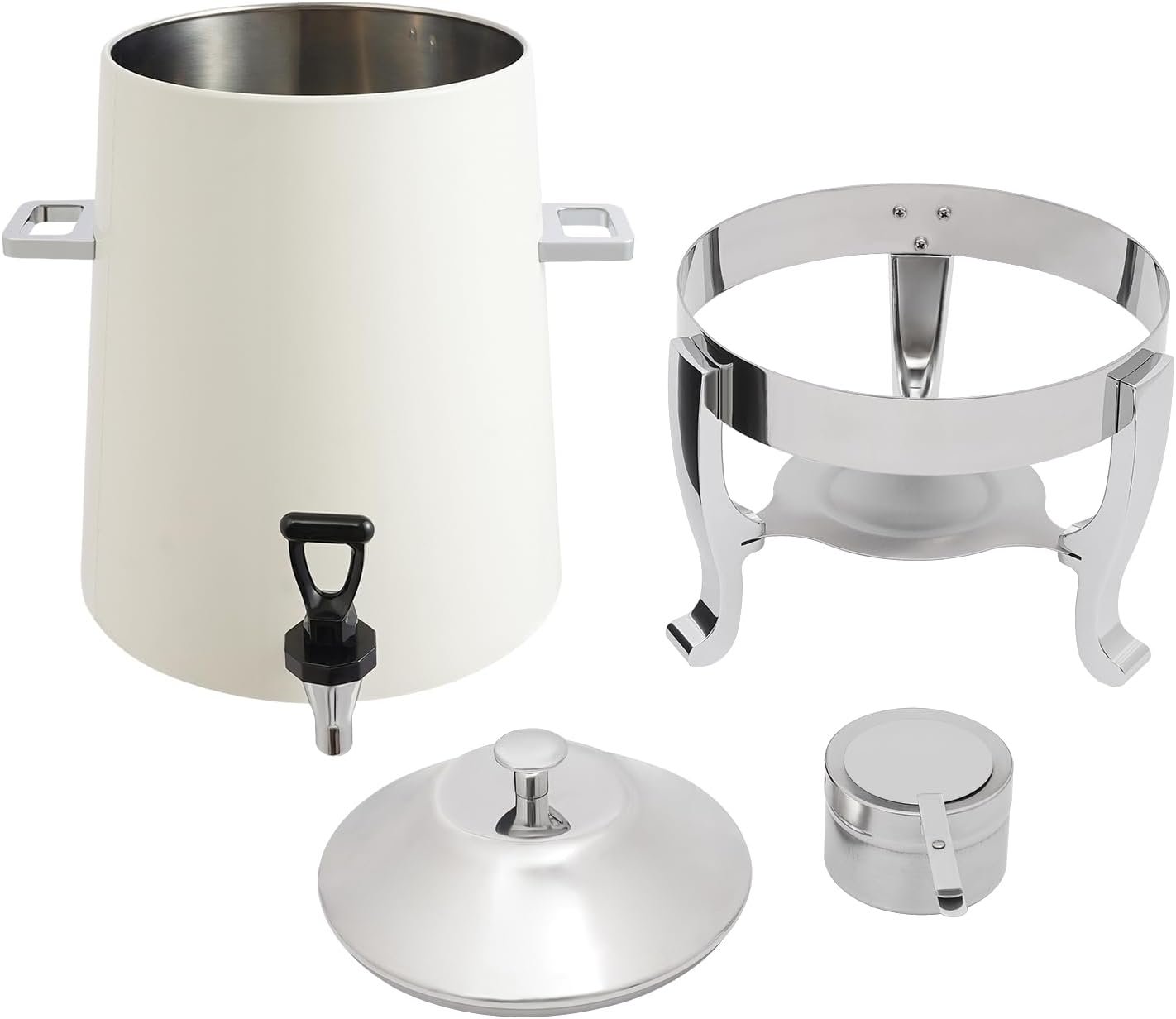 Coffee Urn With Fuel Holder, 3.5 Gallon/13L Stainless Steel Beverage Dispensers for Coffee Tea Hot Water, Hot Drink Dispenser with Stand, Chafer Urn with Spigot for Parties Catering,White