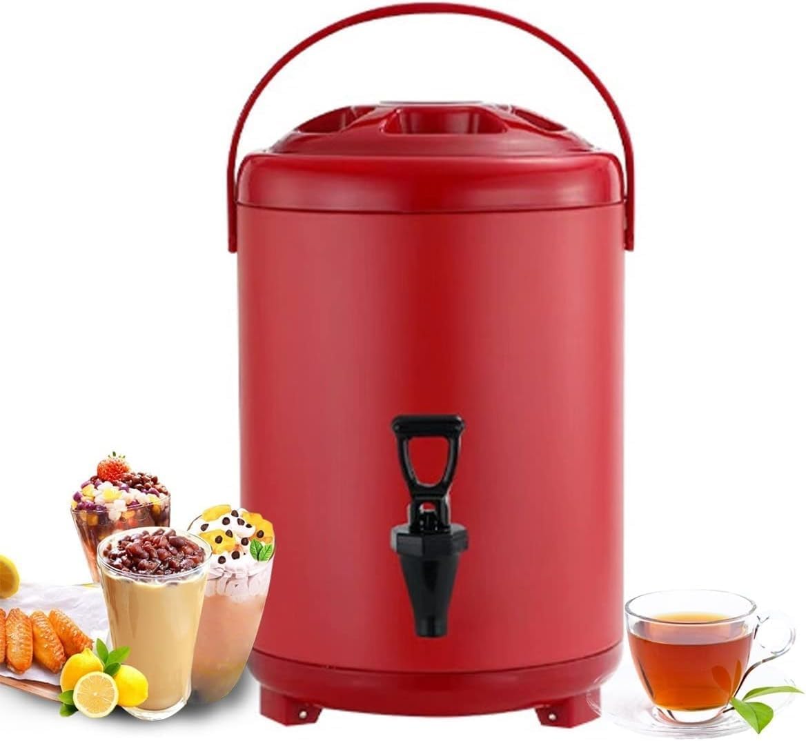 6L 8L 10L 12L Urn Boiler Hot and Cold Water Dispenser Stainless Steel Tea Hot Water Bottle with Faucet Portable Handle Large Capacity Sealing for Catering Office Hotels Party (Color : Red, Size : 6L