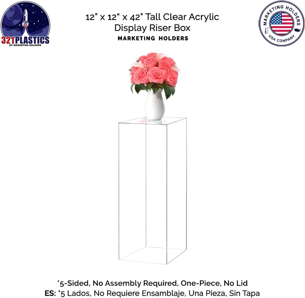 Acrylic Display Riser Box Clear with Clear Base Versatile 5 Sided Pedestal Merchandise Storage Bin 12' x 12' x 42' Retail Product Riser by Marketing Holders