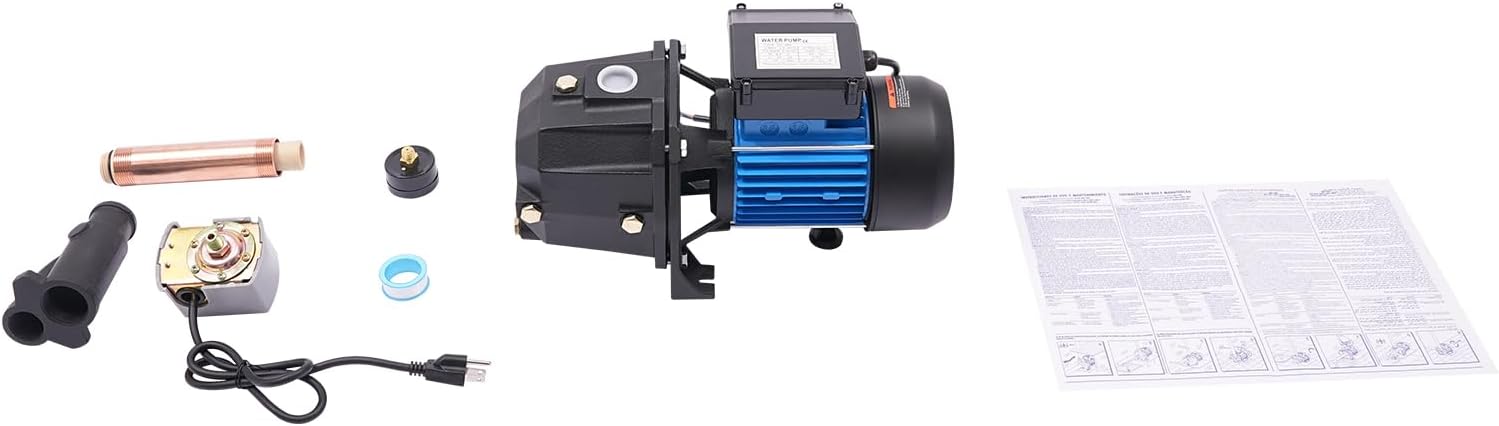1 HP Shallow/Deep Well Pump with Ejector Kit - Cast Iron Jet Water Pump, Well Depth Up to 26ft or 82ft, Automatic Pressure Switch, 110V Water Transfer Pump for Farm Lawn Garden (1HP)