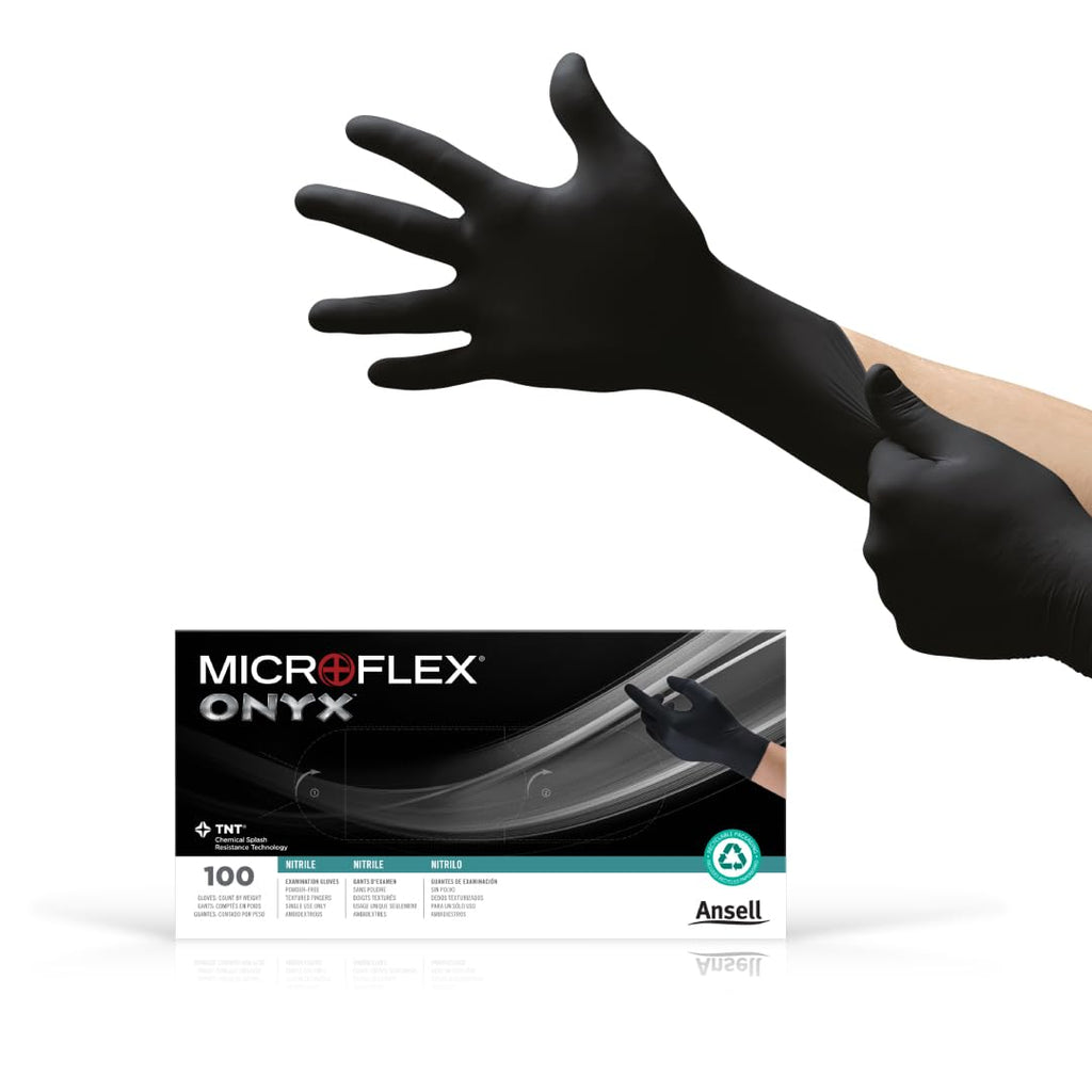 Ansell MICROFLEX Onyx N64 Disposable Nitrile Exam Gloves for Automotive, Metal Fabrication - Small, Black (Case of 1000)