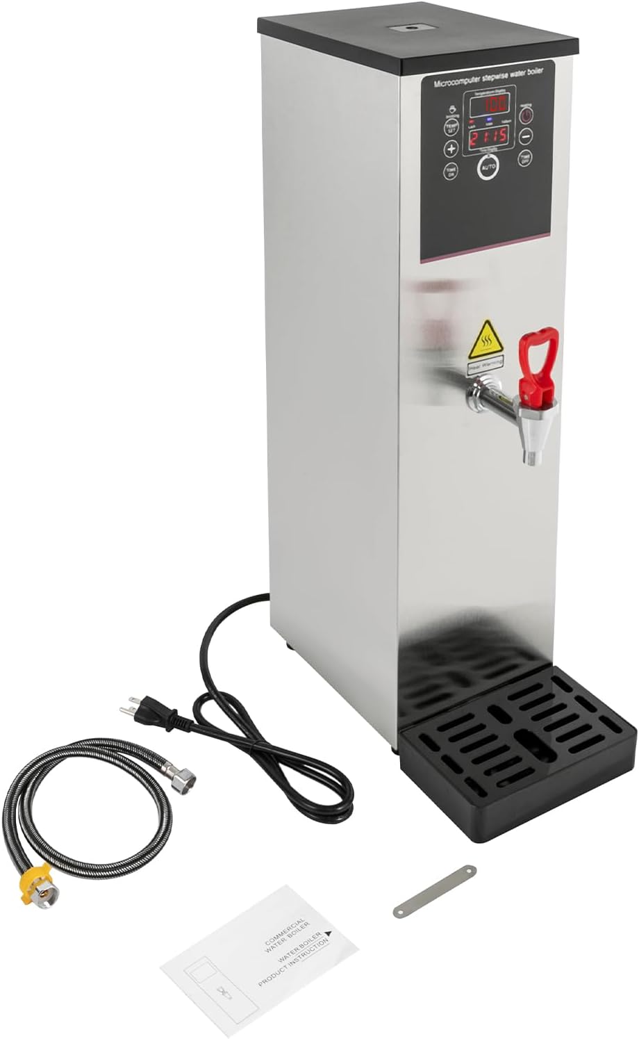 2500W Commercial Hot Water Dispenser, 15L/3.96gal Electric Water Boiler with Drip Tray Digital Display Screen Step-Heating Hot Water Maker for Large Homes Caterers Restaurants, Silver