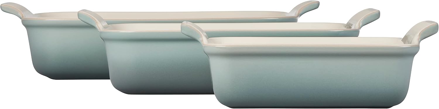 Le Creuset Stoneware Heritage 3-Piece Rectangular Baking Dish Set, Sea Salt