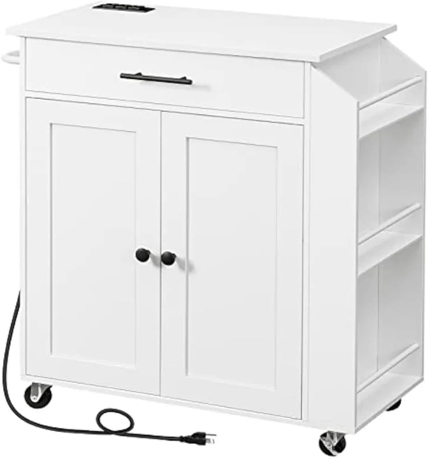 Storage Shelf Cart Kitchen Island with Power Outlet,Kitchen Storage Island with Spice Rack and Drawer,Rolling Kitchen Cart on Wheels Multifunction Trolley