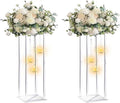 Clear Acrylic Vases Flower Stand Wedding Centerpieces with Hanging Glass Tealight Globe Candle Holders for Event Party Table Decoration Display Rack Column (4, 24 inch)