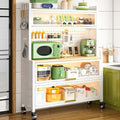 5-Tier Mobile Kitchen Bakers Rack with Power Outlets, Rolling Storage Shelves, Large Cabinet Organizer for Garage, Pantry & Home - White 31.5in