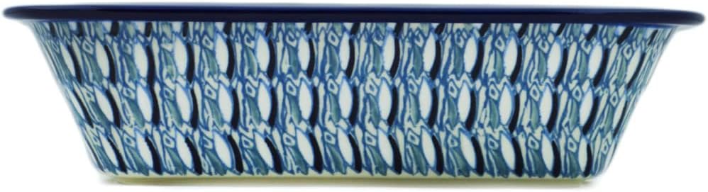 Polmedia Polish Pottery Rectangular Baker UNIKAT - Blue Wave Pattern Handmade in Boleslawiec Poland by Ceramika Artystyczna + Certificate of Authenticity