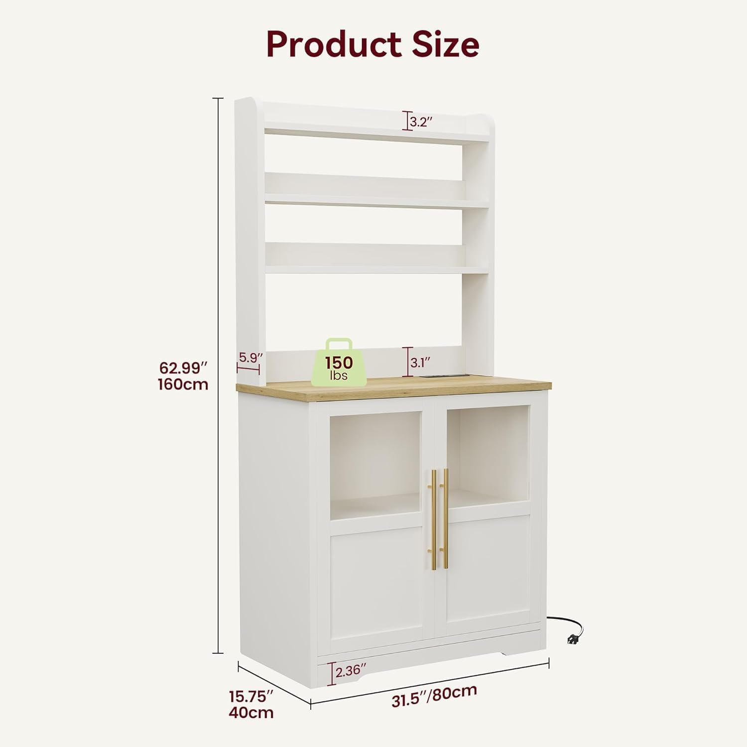 6-Tier Kitchen Bakers Rack With Power Outlet Bakers Rack With Storage Cabinet Microwave Oven Stand Pantry Hutch With Door Tall Versatile Storage Shelf With Thick Tabletop Farmhouse Coffee Bar Cabinet