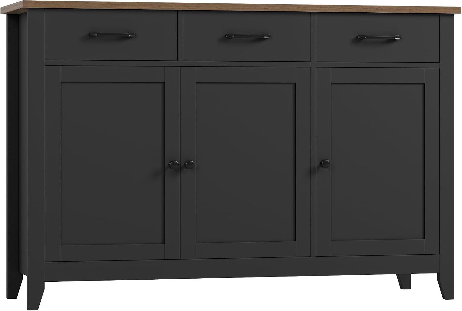 HORSTORS 47' Buffet Cabinet with Storage, Kitchen Buffet Table with Drawers, Modern Farmhouse Coffee Bar Storage Cabinet with Adjustable Shelf, Wood Sideboard for Dining Room, Kitchen, Entryway, Black