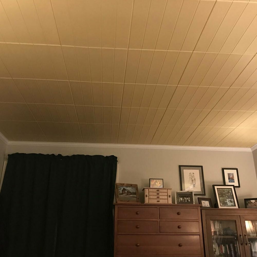 À LA MAISON CEILINGS R104 Bead Board Foam Glue-Up Ceiling Tile (128 Sq. Ft./Case), Pack of 48, Brown Beige