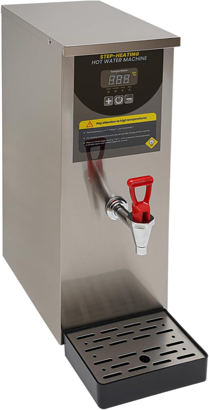 Electric Water Boiler, Commercial Hot Water Dispenser, 304 Stainless Steel Liner, Water Boiling Machine LCD Display, 8L Commercial Water Boiler for Coffee Tea Milk (8L/Silver)