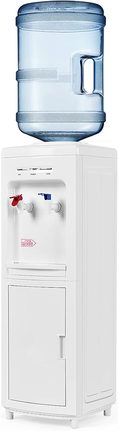 GOFLAME Water Cooler Dispenser Top Loading, Water Dispenser with Hot & Cold Water, Storage Cabinet, Child Safety Lock, Holds 3-5 Gallon Bottles for Home Office Dorm