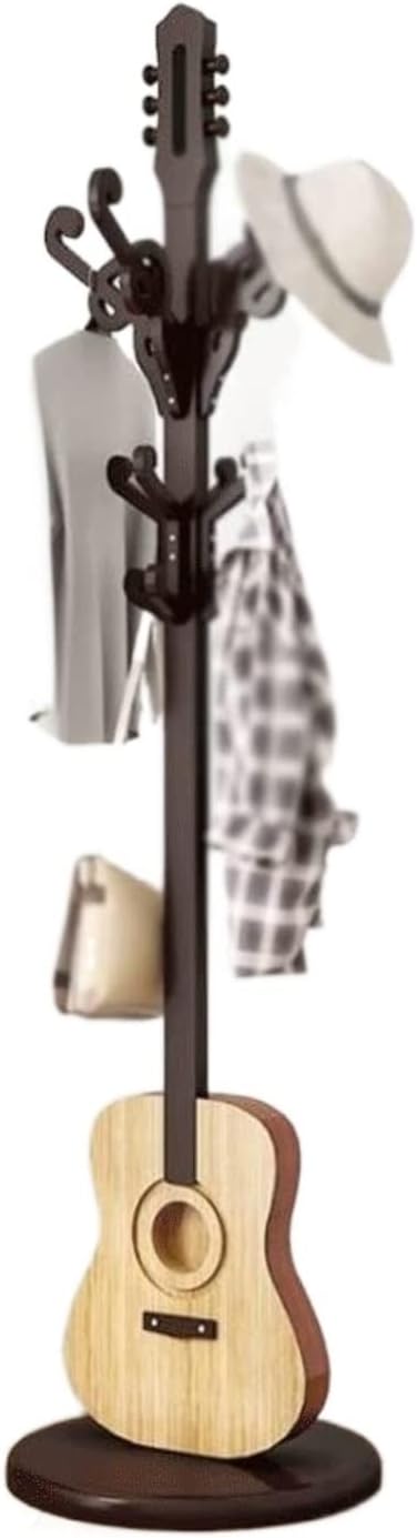 Freestanding Stand Standing Coat Rack with 12 Hooks and Round Base Guitar Shape Coat Stand Easy Install Coat Tree Floor Coat Stand