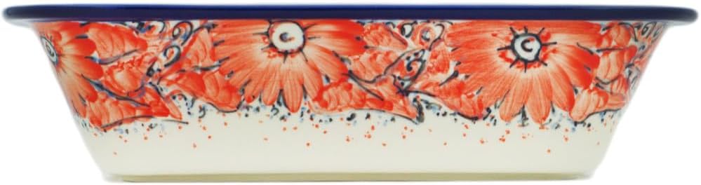 Polmedia Polish Pottery Rectangular Baker UNIKAT - Peachy Keen Pattern Handmade in Boleslawiec Poland by Ceramika Artystyczna + Certificate of Authenticity