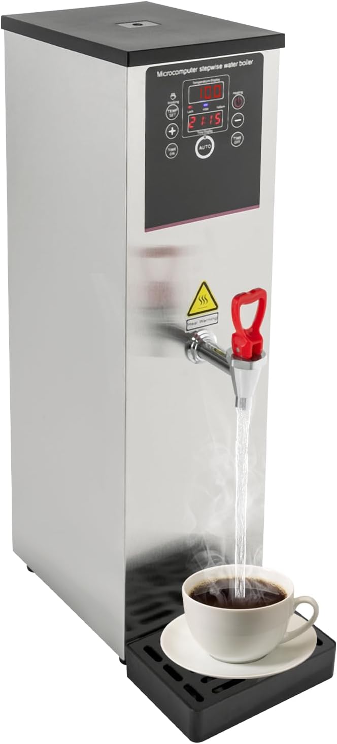 2500W Commercial Hot Water Dispenser, 15L/3.96gal Electric Water Boiler with Drip Tray Digital Display Screen Step-Heating Hot Water Maker for Large Homes Caterers Restaurants, Silver