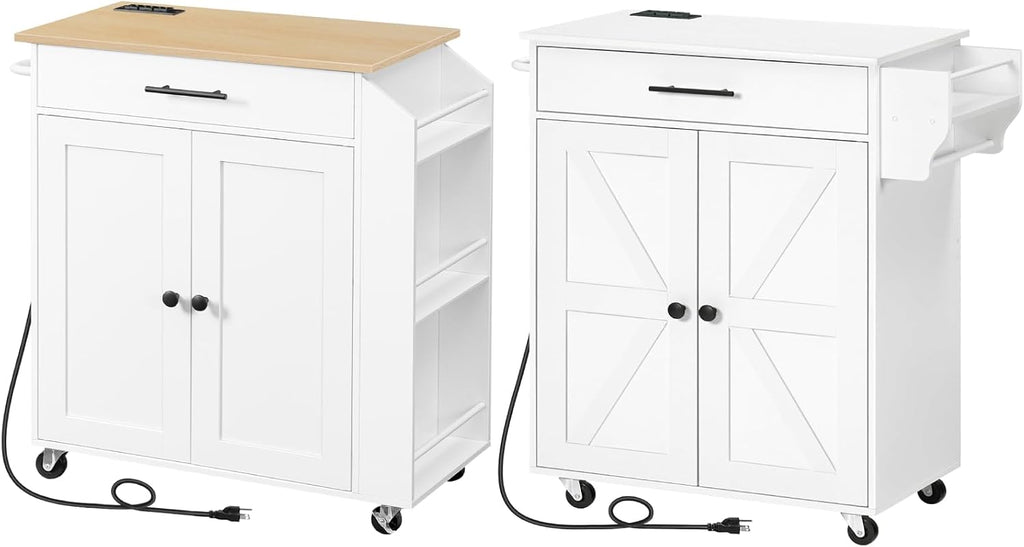 HOOBRO Kitchen Island and Kitchen Island with Outlet Bundle, Kitchen Storage Island with Spice Rack and Drawer, Rolling Kitchen Cart on Wheels, for Home and Dining Room, White WN82UZD01G1-WT88UZD01