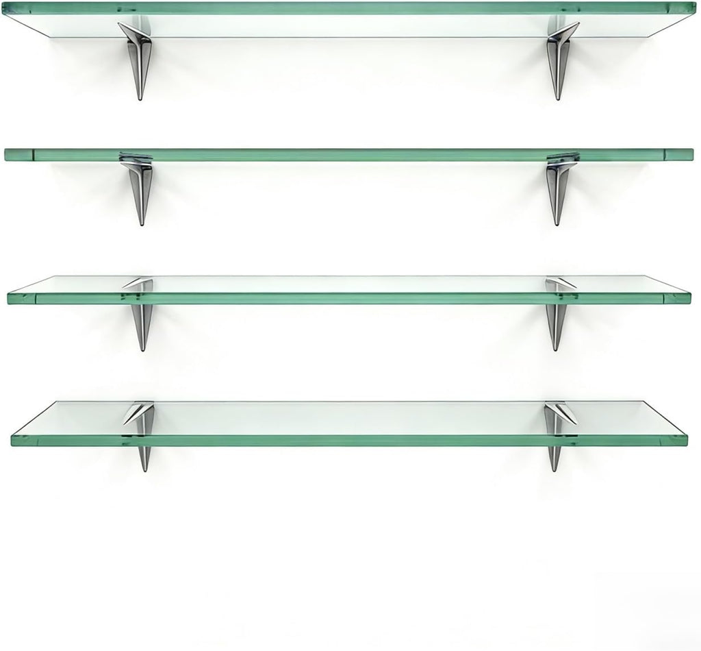Floating Shelves - Pack of 5 Tempered Glass Shelves, 12' W x 46' L, 3/16' Thick, Polished Edges-– Rectangular Replacement Shelves for Cabinets, Display Cases & Retail Fixtures