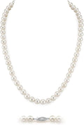 The Pearl Source Real Freshwater Pearl Necklace for Women, Round White Genuine Cultured Freshwater Pearls, Classic Single Strand Pearl Necklace, Sterling Silver Fishhook Clasp