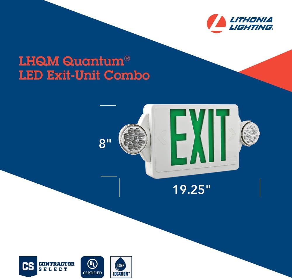 Lithonia Lighting Quantum LED Exit Sign/Emergency Light Combo, Exit Sign and Emergency Lights for Business, 2-Head Fixture, Red Letters, 180 Lumens, MVolt, 4 Watts (LHQM LED R M6)