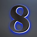House numbers light up, Stainless Steel Lighted House Numbers For Outside, Up-Scale Modern Black Look, Illuminated House Numbers, Blue Light.