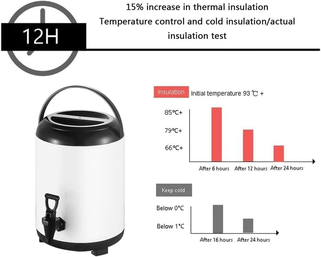 6L 8L 10L 12L Urn Boiler Hot and Cold Water Dispenser Stainless Steel Tea Hot Water Bottle with Faucet Portable Handle Large Capacity Sealing for Catering Office Hotels Party (Color : White, Size :