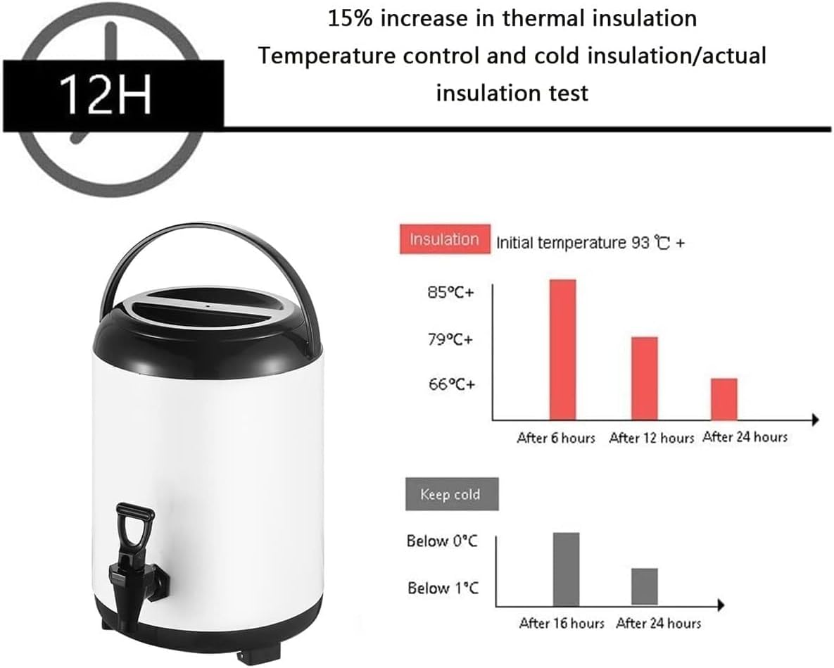 6L 8L 10L 12L Urn Boiler Hot and Cold Water Dispenser Stainless Steel Tea Hot Water Bottle with Faucet Portable Handle Large Capacity Sealing for Catering Office Hotels Party (Color : White, Size :