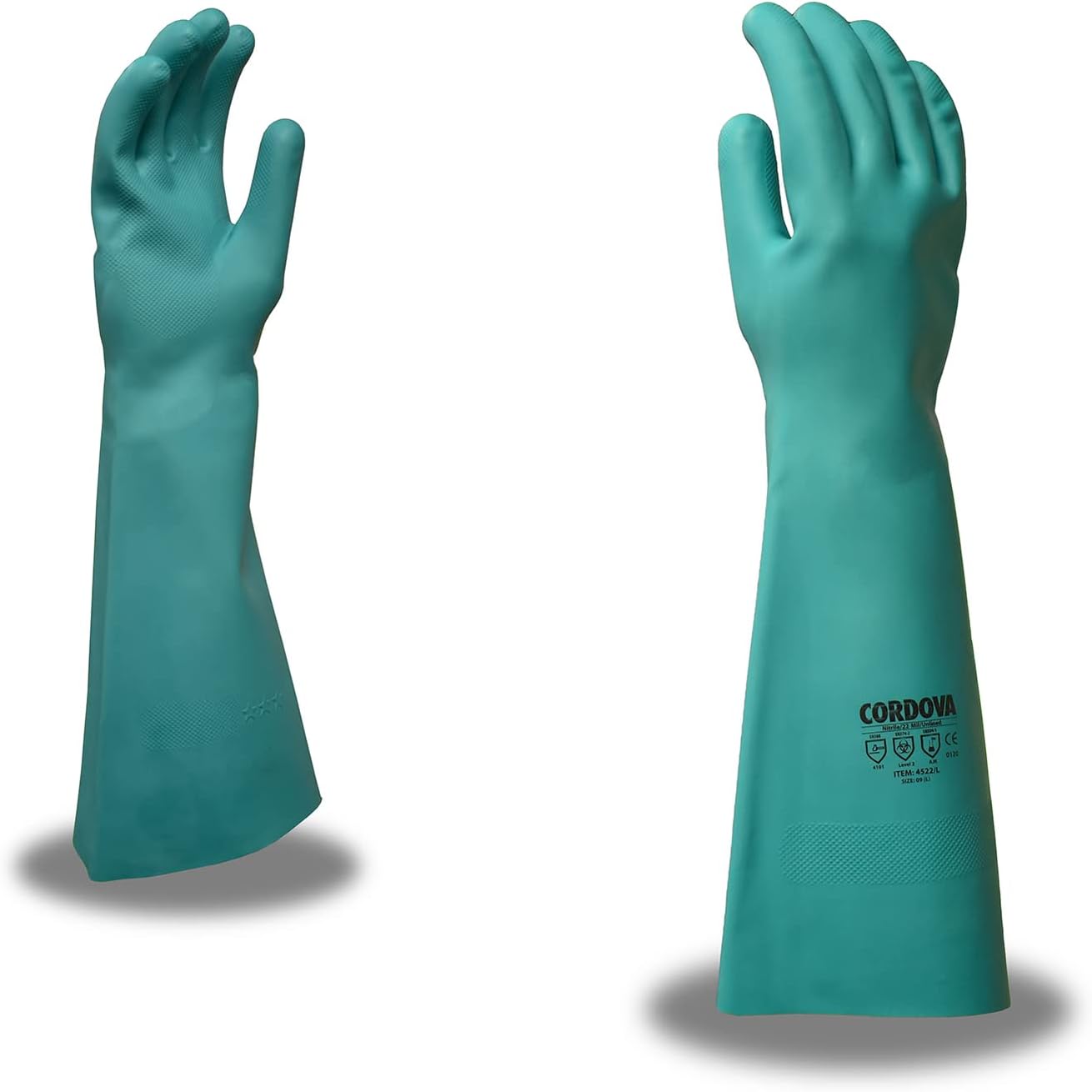 Cordova Premium Green Nitrile Gloves, Unlined, 22-MIL, Pebble Grip, 18-Inch, 12-Pack