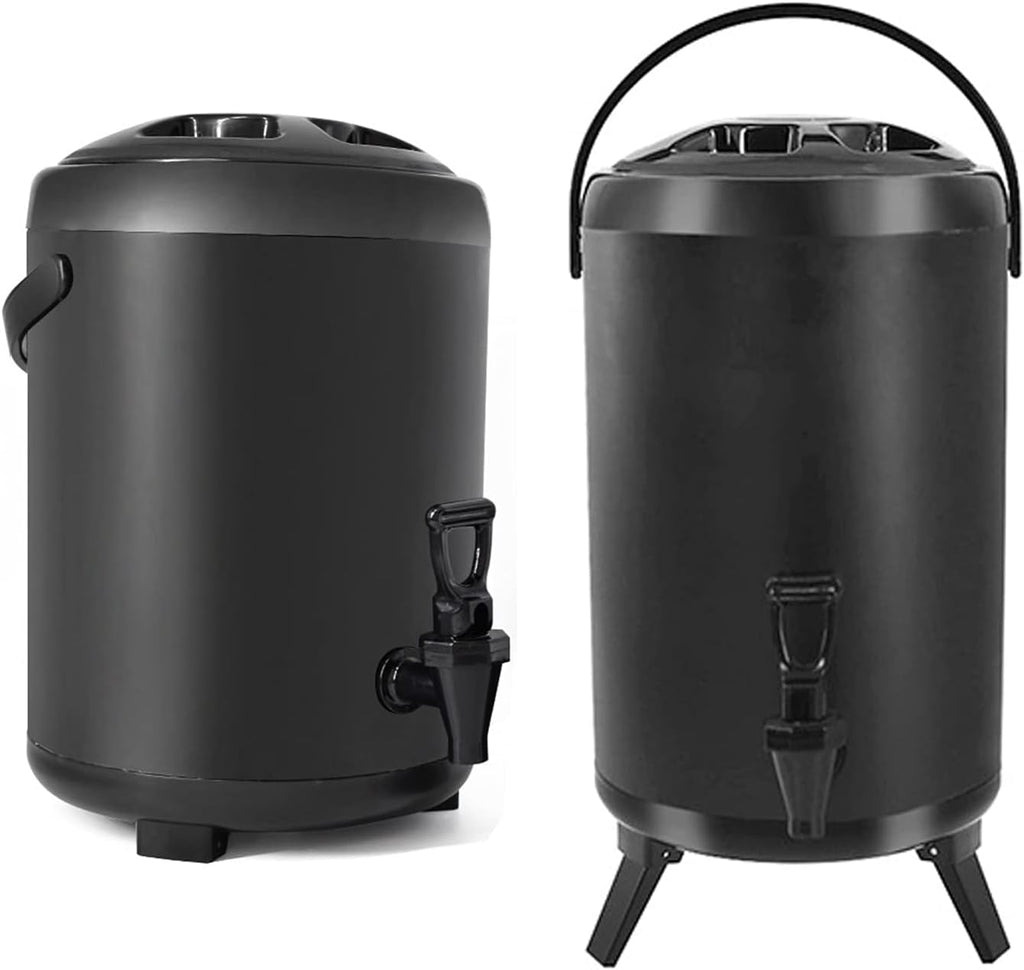 hot Water urn, Insulated Beverage Dispenser with Stainless Steel Insulated Double Wall Matte Surface Black for Coffee Tea Milk Soup Family Party Cafe Buffet(10L)
