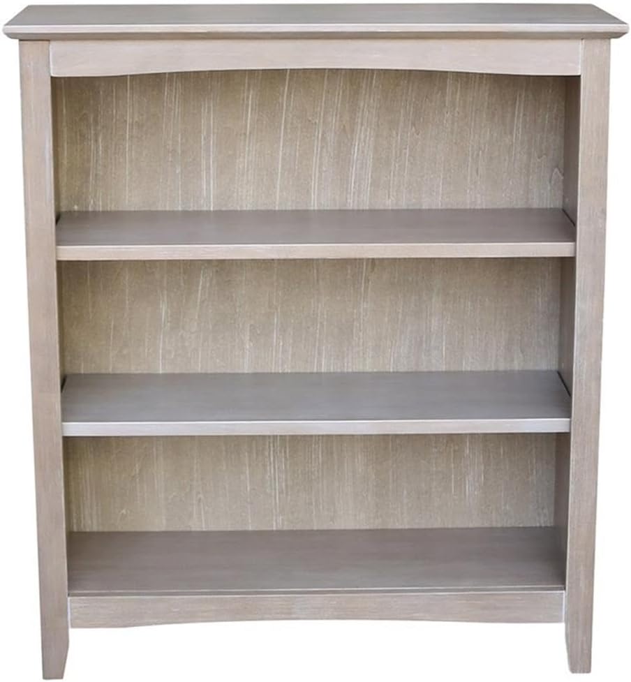 IC International Concepts, Shaker Solid Wood Bookcase, 2 Adjustable Shelves, Solid Real Wood, Sturdy Parawood, Spacious Dimensions 36'H x 28.85'W x 9.84'D, 40 LBS/ Shelf Capacity, Washed Gray Taupe
