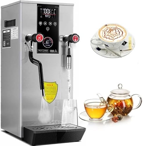 12L Commercial Electric Milk Frother 2500W Steam Milk Foam Maker with Led Display, Multi-Purpose Hot Water Dispenser for Espresso, Coffee, Milk Tea - White-Black,Grey,Grey