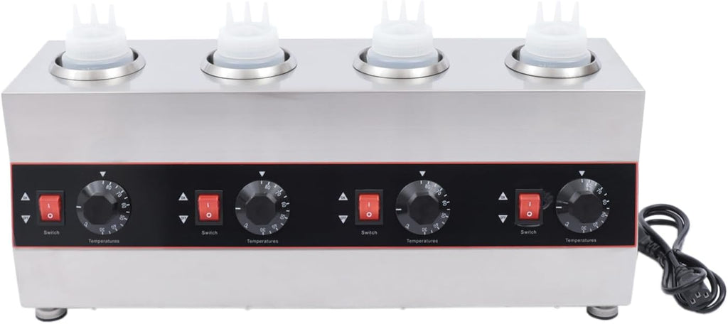 Commercial Electric Sauce Warmer, Cheese Sauce Warmer Dispenser with Adjustable Temperature and Independent Control Hot Fudge Warmer for Cheese Hot Fudge Caramel Chili Curry Chocolate Butter Cheese