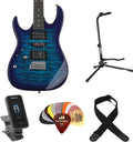 Ibanez Gio GRX70QAL Left-handed Electric Guitar Essentials Bundle - Transparent Blue Burst