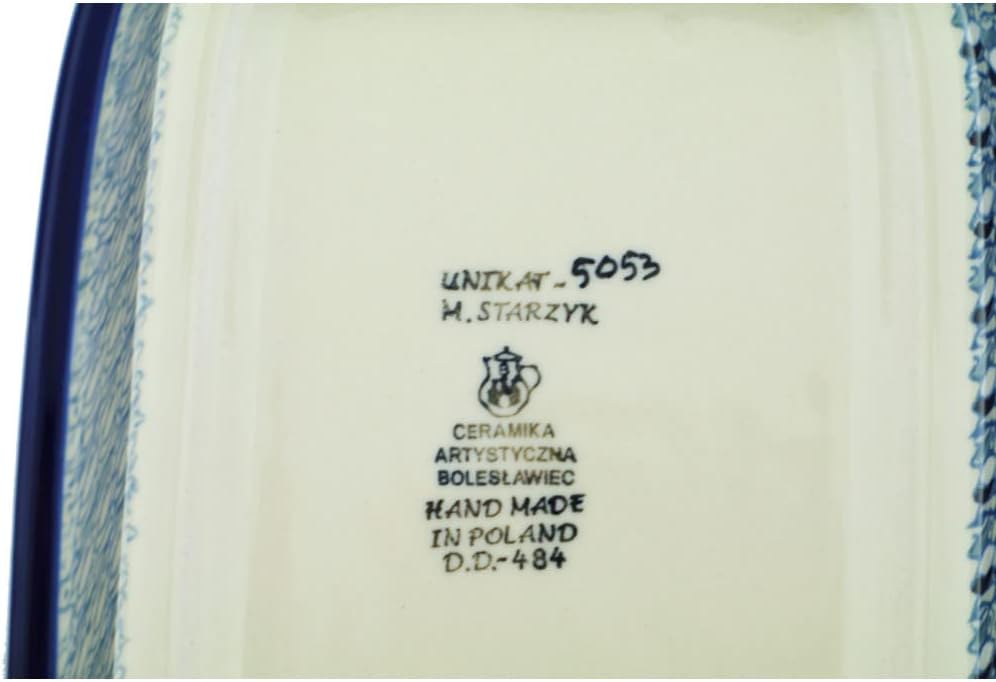 Polmedia Polish Pottery Rectangular Baker UNIKAT - Blue Wave Pattern Handmade in Boleslawiec Poland by Ceramika Artystyczna + Certificate of Authenticity