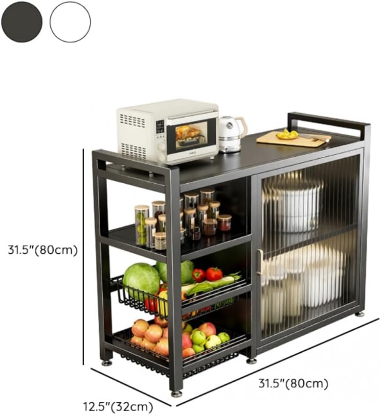 LITFAD Baker's Rack with Cabinets, 2 Baskets, Steel Frame, Modish Style Kitchen Storage Cabinet Freestanding Coffee Shelf Rack Organizer for Home Office, Grey 31.5' L x 12.5' W x 31.5' H