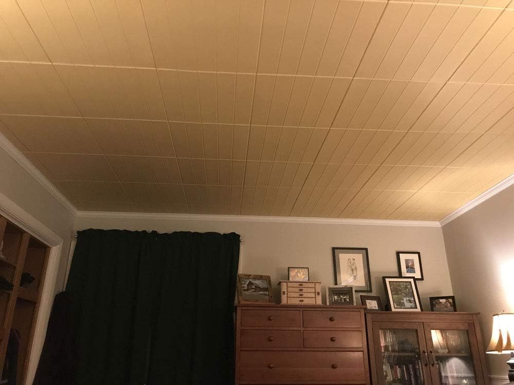 À LA MAISON CEILINGS R104 Bead Board Foam Glue-up Ceiling Tile (128 sq. ft./Case), Pack of 48, Plain White
